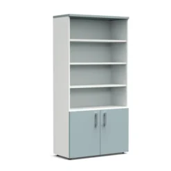 Bibliothèque mélaminé Obade - h. 197 x l. 100 cm - portes battantes et haut ouvert