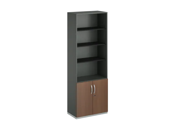Bibliothèque placage bois/mélaminé FrameOne II Manager - h. 229 x 80 cm - 5 tablettes -portes batt. et haut ouvert