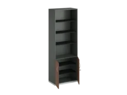 Bibliothèque placage bois/mélaminé FrameOne II Manager - h. 229 x 80 cm - 5 tablettes -portes batt. et haut ouvert