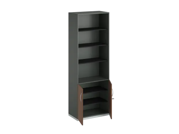 Bibliothèque placage bois/mélaminé FrameOne II Manager - h. 229 x 80 cm - 5 tablettes -portes batt. et haut ouvert