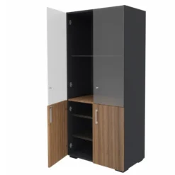 Bibliothèque placage bois/mélaminé Epure Manager - h. 172 x l. 80 cm - 3 tablettes - portes battantes haut vitré