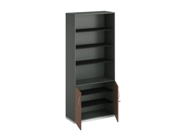 Bibliothèque placage bois/mélaminé FrameOne II Manager - h. 229 x 100 cm - 5 tablettes - portes batt. haut ouvert