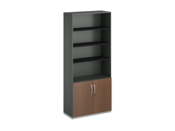 Bibliothèque placage bois/mélaminé FrameOne II Manager - h. 229 x 100 cm - 5 tablettes - portes batt. haut ouvert
