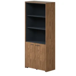 Bibliothèque placage bois X-Time Wood - h. 217 x l. 92 cm - haut ouvert 2 tablettes et bas portes battantes 1 tablette