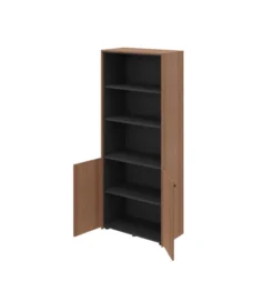 Bibliothèque placage bois X-Time Wood - h. 217 x l. 92 cm - haut ouvert 2 tablettes et bas portes battantes 1 tablette