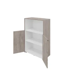 Bibliothèque placage bois X-Time Wood - h. 134 x l. 92 cm - haut ouvert et bas portes battantes - 1 tablette