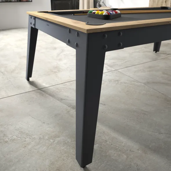 Billard d'intérieur Steel Chêne sablé - pieds gris - drap gris ardoise
