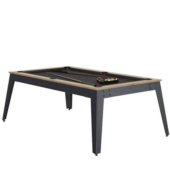 Billard d'intérieur Steel Chêne sablé - pieds gris - drap gris ardoise