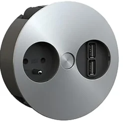Boitier affleurant 2 PC + 2 USB à fermeture pivotante - inox