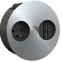 Boitier affleurant 2 PC + 2 USB à fermeture pivotante - inox - à commander en même temps que la table