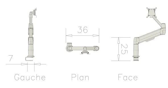 Bras support 1 écran 2 articulations Epure