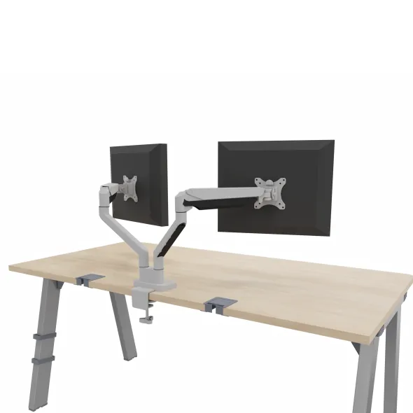 Bras support 2 écrans plats Fusion - fixation par pince - Platinium (Silver) SL - modèle FSMA intro