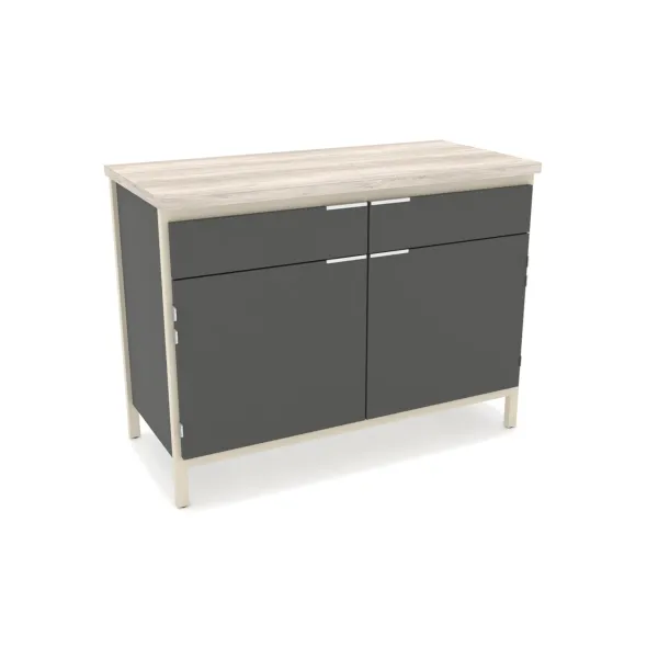 Buffet 2 portes 2 tiroirs Beyla - l 123 x h 92 x pr 55 cm - hêtre massif - plateau stratifié antibactérien chant ABS