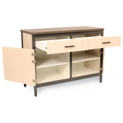 Buffet 2 portes 2 tiroirs Beyla - l 123 x h 92 x pr 55 cm - hêtre massif - plateau stratifié antibactérien chant ABS