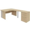 Bureau 90° asymétrique Majesty - l. 160 x l. 120 x pr. 80-60 cm + retour l. 80 x pr. 60 cm sur caisson