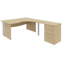 Bureau 90° asymétrique Majesty - l. 180 x l. 120 x pr. 80-60 cm + retour l. 80 x pr. 60 cm sur caisson