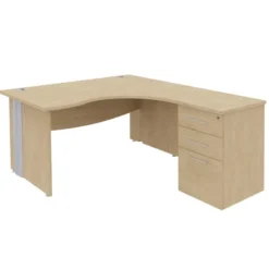 Bureau 90° asymétrique Majesty - l. 160 x l. 120 x pr. 80-60 cm + caisson h. bureau - 3 tiroirs - pieds panneaux