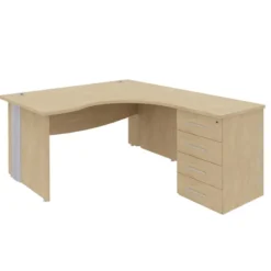 Bureau 90° asymétrique Majesty - l. 160 x l. 120 x pr. 80-60 cm + caisson h. bureau pr. 60 cm - pieds panneaux