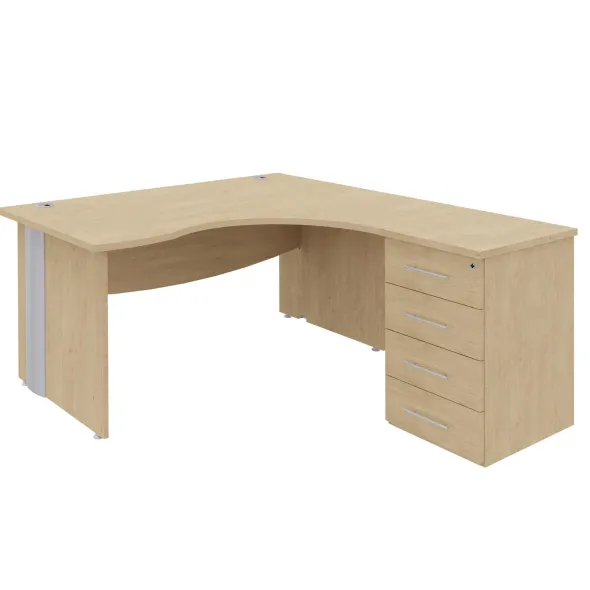 Bureau 90° asymétrique Majesty - l. 160 x l. 120 x pr. 80-60 cm + caisson h. bureau pr. 60 cm - pieds panneaux