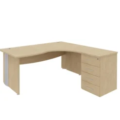 Bureau 90° asymétrique Majesty - l. 180 x l. 120 x pr. 80-60 cm + caisson h. bureau pr. 60 cm - pieds panneaux