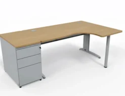 Bureau compact 90° asymétrique Corial - l. 160 x l. 120 x pr. 80-60 cm + caisson hauteur bureau -