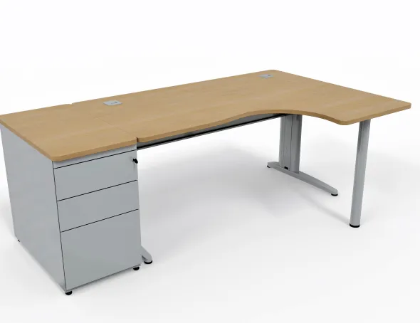 Bureau compact 90° asymétrique Corial - l. 160 x l. 120 x pr. 80-60 cm + caisson hauteur bureau -