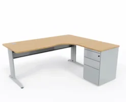 Bureau compact 90° asymétrique Corial - l. 180 x l. 120 x pr. 80-60 cm + caisson hauteur bureau