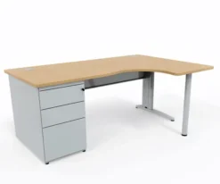 Bureau compact 90° asymétrique Corial - l. 180 x l. 120 x pr. 80-60 cm - avec caisson porteur