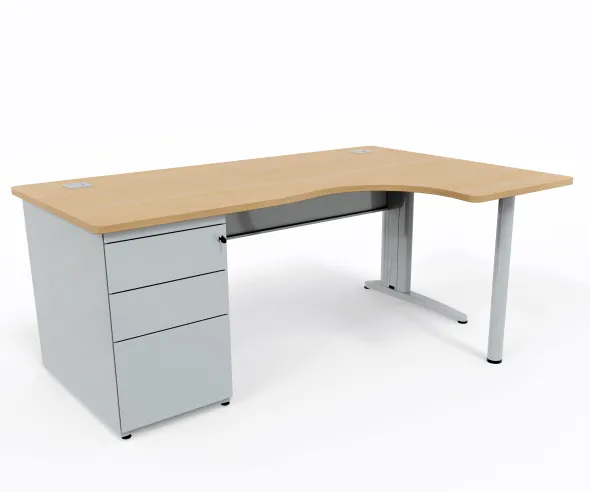 Bureau compact 90° asymétrique Corial - l. 180 x l. 120 x pr. 80-60 cm - avec caisson porteur