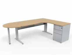 Bureau compact 90° asymétrique Corial - l. 180 x l. 120 x pr 80-60 cm + convivialité demi-lune + caisson h. bureau retour