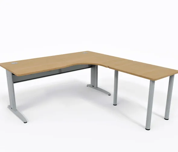 Bureau compact 90° asymétrique Corial - l. 180 x l. 120 x pr. 80-60 cm + retour l. 80 x pr. 60 cm