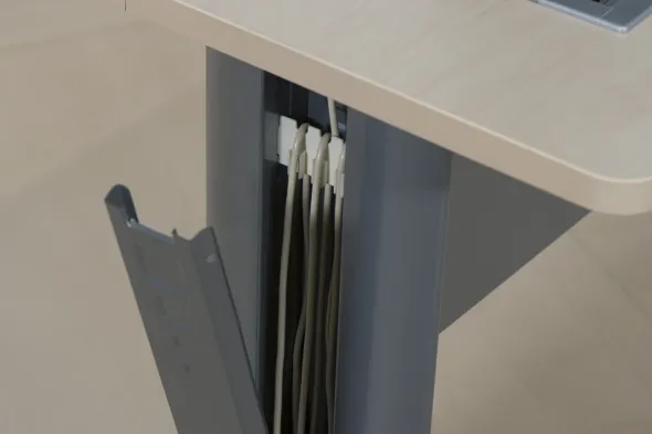 Bureau compact 90° asymétrique Corial - l. 160 x l. 120 x pr. 80-60 cm - avec caisson porteur