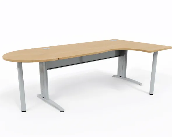Bureau compact 90° asymétrique Corial - l. 180 x l. 120 x pr. 80-60 cm + convivialité demi-lune latérale