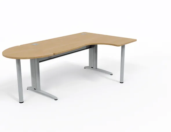 Bureau compact 90° asymétrique Corial - l. 160 x l. 120 x pr. 80-60 cm + convivialité demi-lune latérale