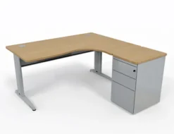 Bureau compact 90° asymétrique Corial - l. 160 x l.120 pr. 80-60 cm + caisson hauteur bureau