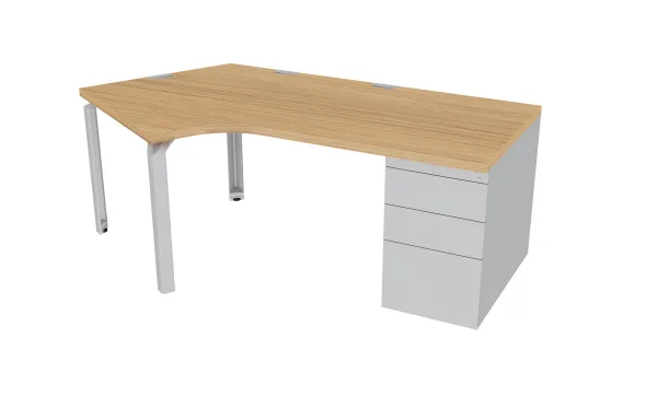 Bureau compact 120° asymétrique Epure - l. 160 x l. 80 x pr. 80-80 cm - sur caisson porteur