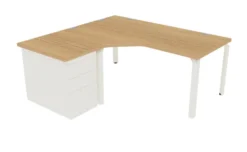 Bureau compact 90° asymétrique Epure - l. 180 x l. 120 x pr. 80-80 cm - caisson hauteur bureau