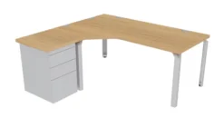 Bureau compact 90° asymétrique Epure - l. 180 x l. 120 x pr. 80-60 cm - caisson hauteur bureau