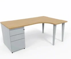 Bureau compact 90° asymétrique Evidence - l. 180 x l. 120 x pr. 80-60 cm + caisson porteur