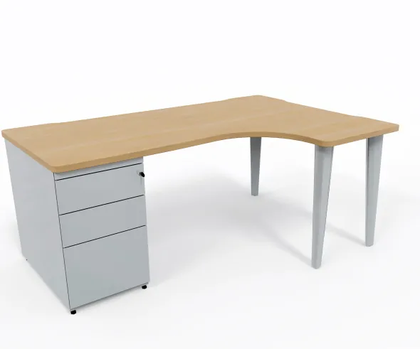 Bureau compact 90° asymétrique Evidence - l. 180 x l. 120 x pr. 80-60 cm + caisson porteur