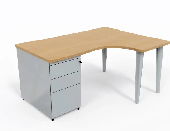 Bureau compact 90° asymétrique Evidence - l. 160 x l. 120 x pr. 80-60 cm + caisson porteur