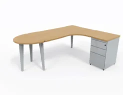 Bureau compact 90° asymétrique Evidence - l. 160 x l. 120 x pr. 80-60 cm + convivialité demi-lune + caisson h. bureau
