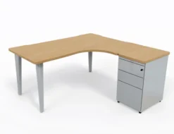 Bureau compact 90° asymétrique Evidence - l. 160 x l. 120 x pr. 80-60 cm + caisson hauteur bureau sur retour