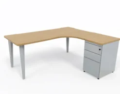Bureau compact 90° asymétrique Evidence - l. 180 x l. 120 x pr. 80-60 cm + caisson hauteur bureau sur retour