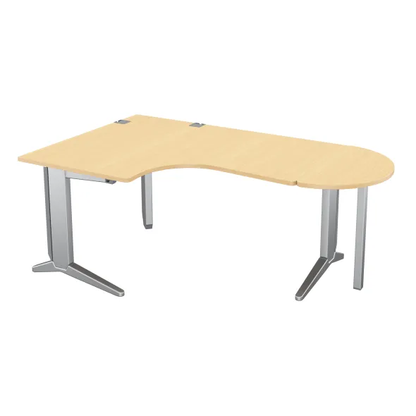 Bureau compact 90° asymétrique Fusion - l. 160 x l. 120 x pr 80-80 cm + convivialité demi-lune l. 80 x pr 40 cm - pieds C