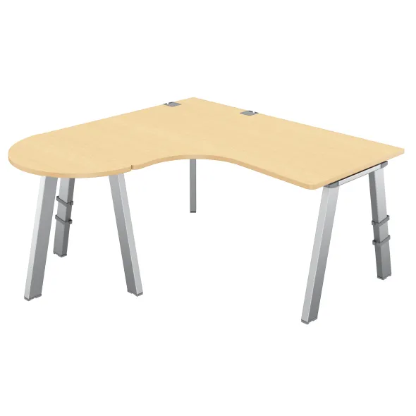 Bureau compact 90° asymétrique Fusion - l. 160 x l. 120 x pr 80-80 cm + convivialité demi-lune l. 80 x pr 40 cm - 4 pieds