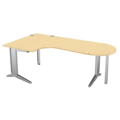 Bureau compact 90° asymétrique Fusion - l. 180 x l. 120 x pr 80-80 cm + convivialité demi-lune l. 80 x pr 40 cm - pieds C