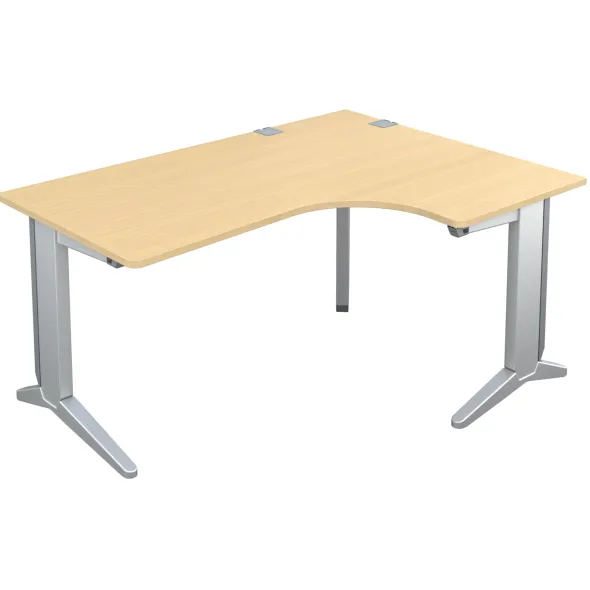 Bureau compact 90° asymétrique Fusion - l. 160 x l. 120 x pr. 80-80 cm - pieds C