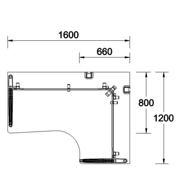 Bureau compact 90° asymétrique Fusion - l. 160 x l. 120 x pr. 80-66 cm - pieds C