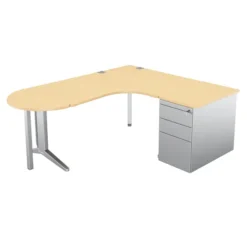 Bureau compact 90° asymétrique Fusion - l. 160 x l. 120 x pr 80-80 cm + caisson métal + convivialité demi-lune - pieds C